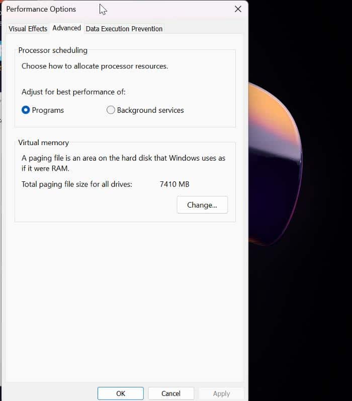Alterar configurações de Memória Virtual