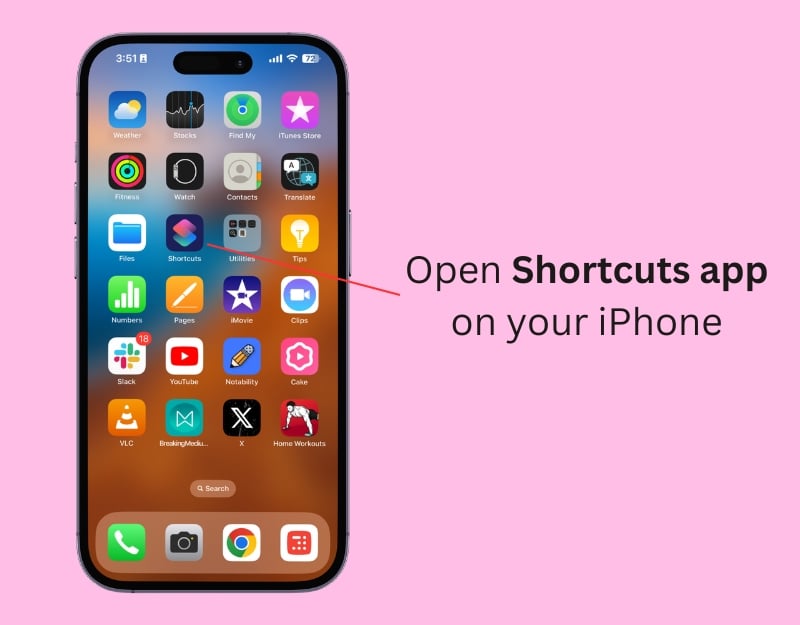 application raccourcis sur iphone