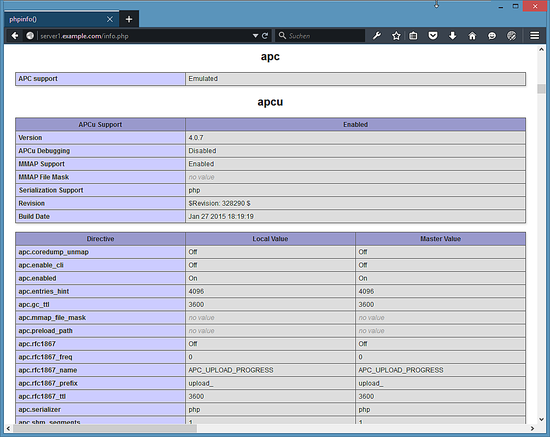 Informazioni PHP per APCu.