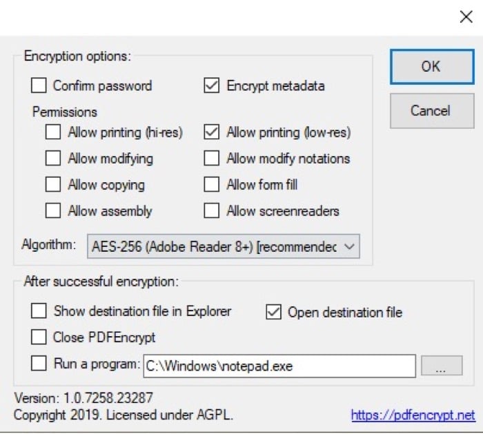 pdfencrypt 고급 권한 설정
