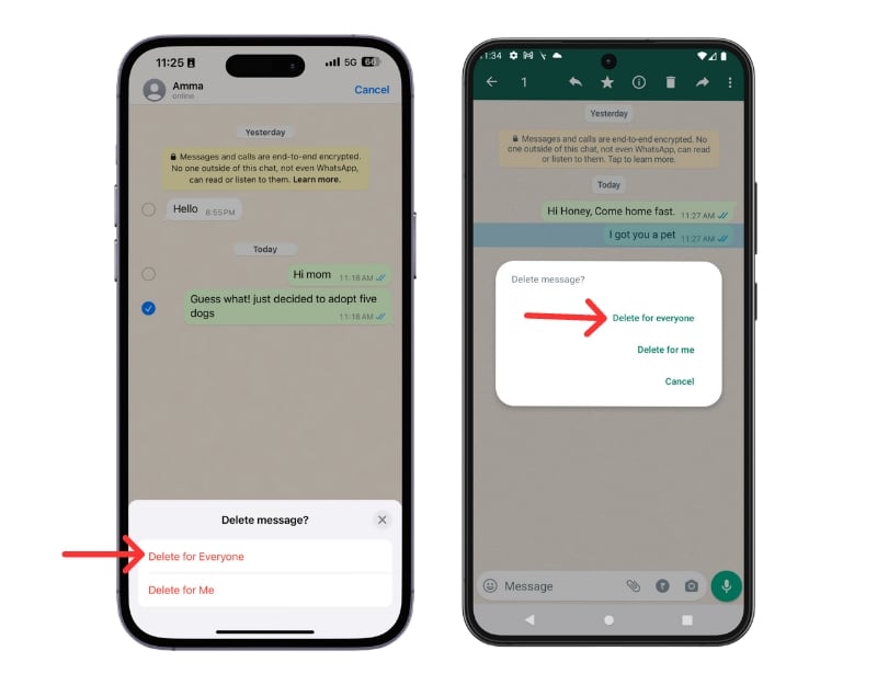 WhatsAppメッセージ全員のために削除