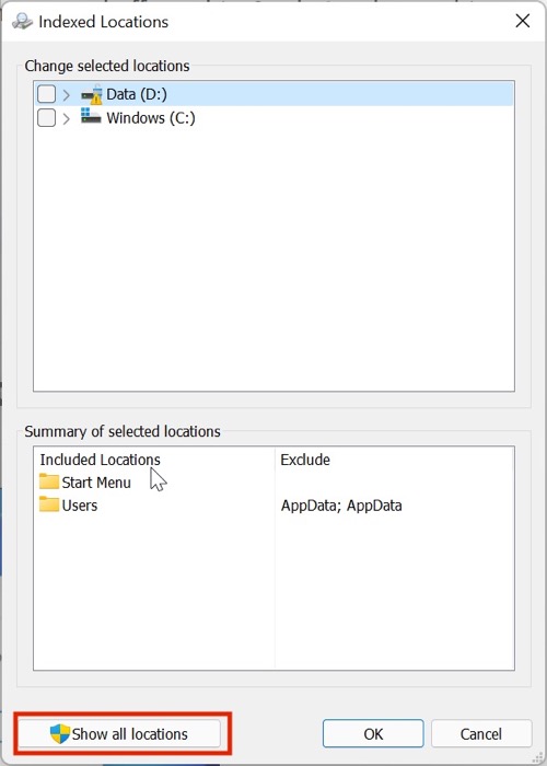 mostrar todas las ubicaciones windows 11