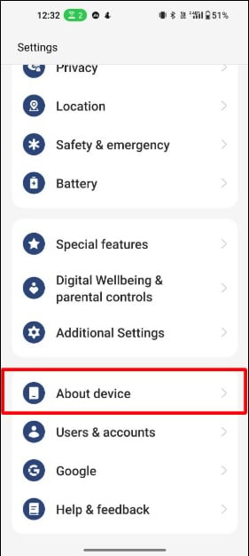 imagem mostrando configurações do android sobre o dispositivo