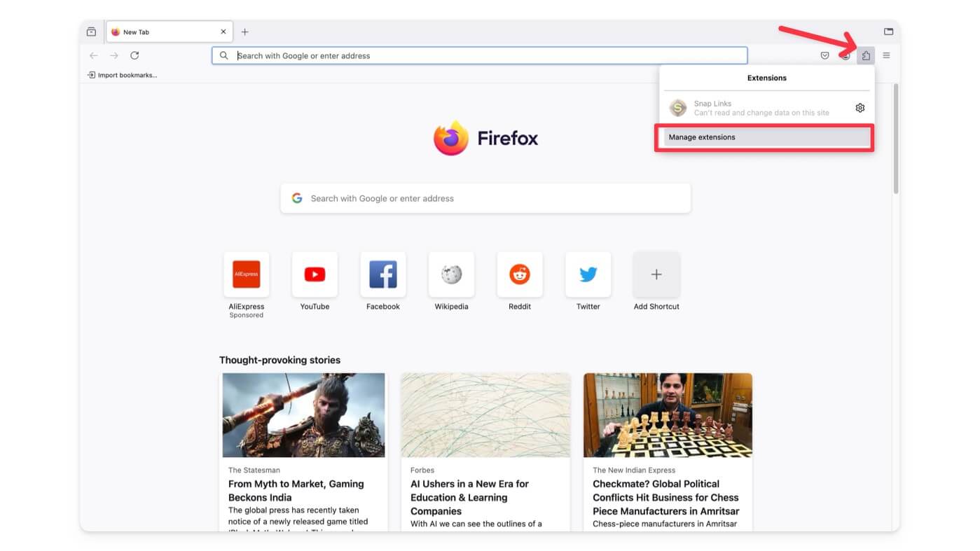 Firefox Erweiterungen verwalten