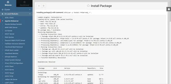 Installer pacchetti Webmin