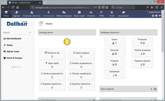 Tableau de bord Dolibarr CMS et ERP