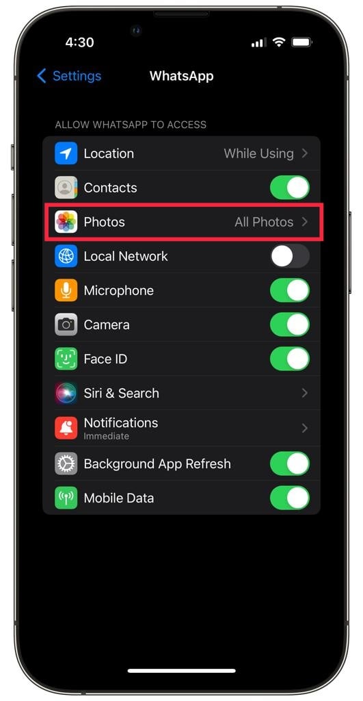 permisos de fotos de whatsapp