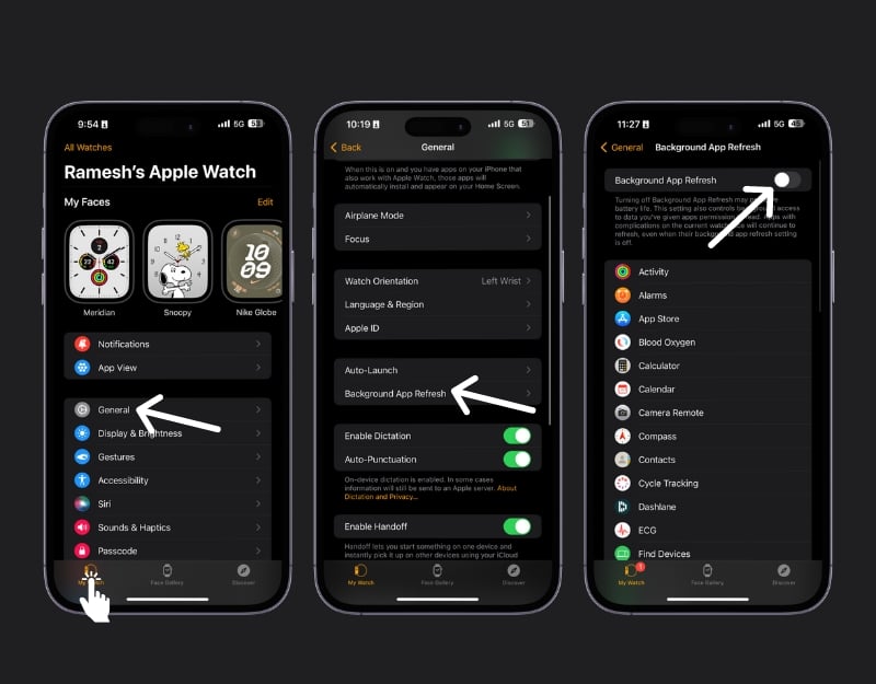 disabilita il refresh delle app in background su apple watch