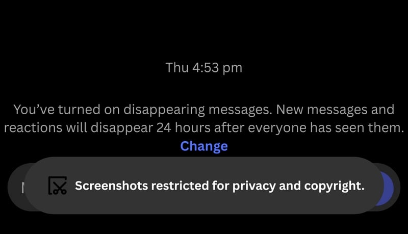 restrição de captura de tela do instagram