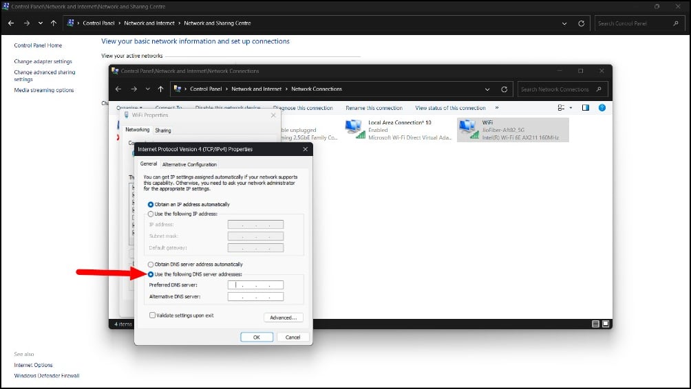 Wählen Sie die folgenden DNS verwenden