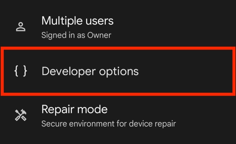 accesso alle impostazioni delle opzioni sviluppatore su un pixel 8a.