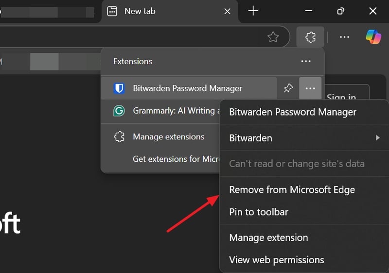 supprimer les extensions du navigateur edge