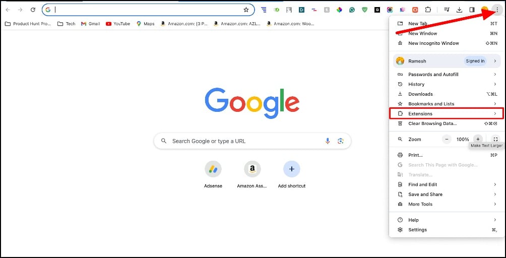 Einstellungen für Google Chrome-Erweiterungen