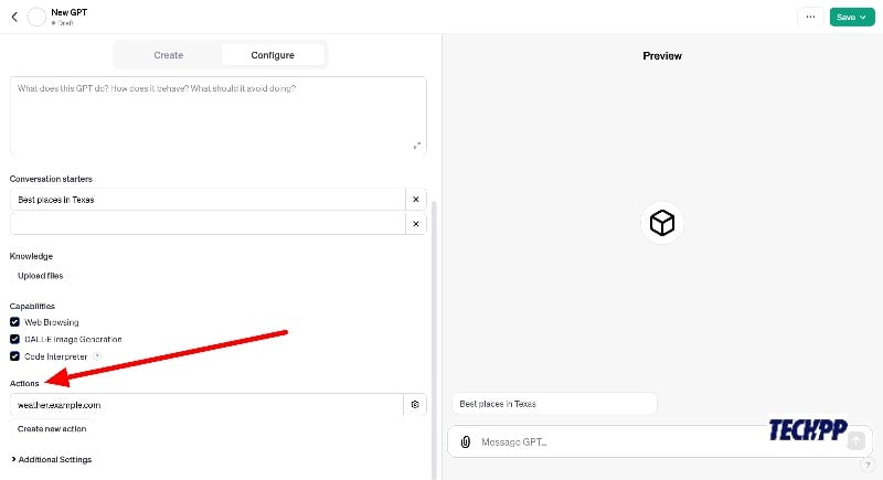 acciones de bot personalizado de chatgpt