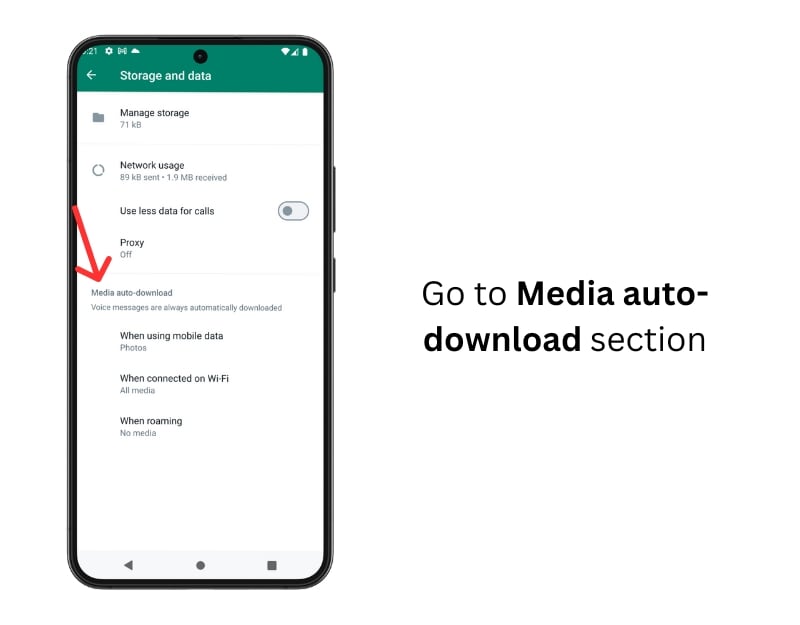 sezione download automatico dei media whatsapp android
