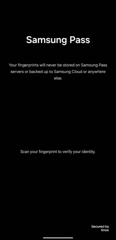 verifica dell'identità per compilare il nome utente in samsung internet utilizzando samsung pass.