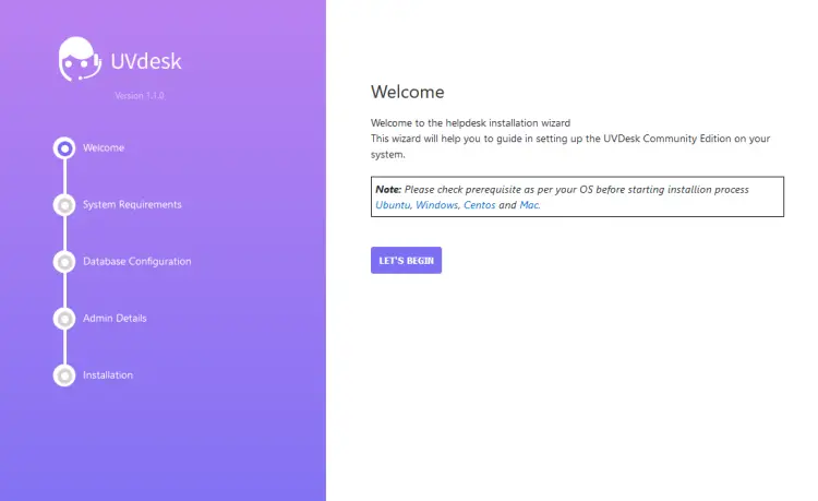 UVDesk Installationsbildschirm