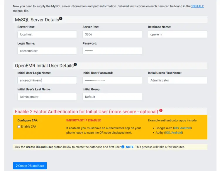 database settings
