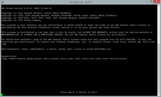 Comando screen di Linux avviato