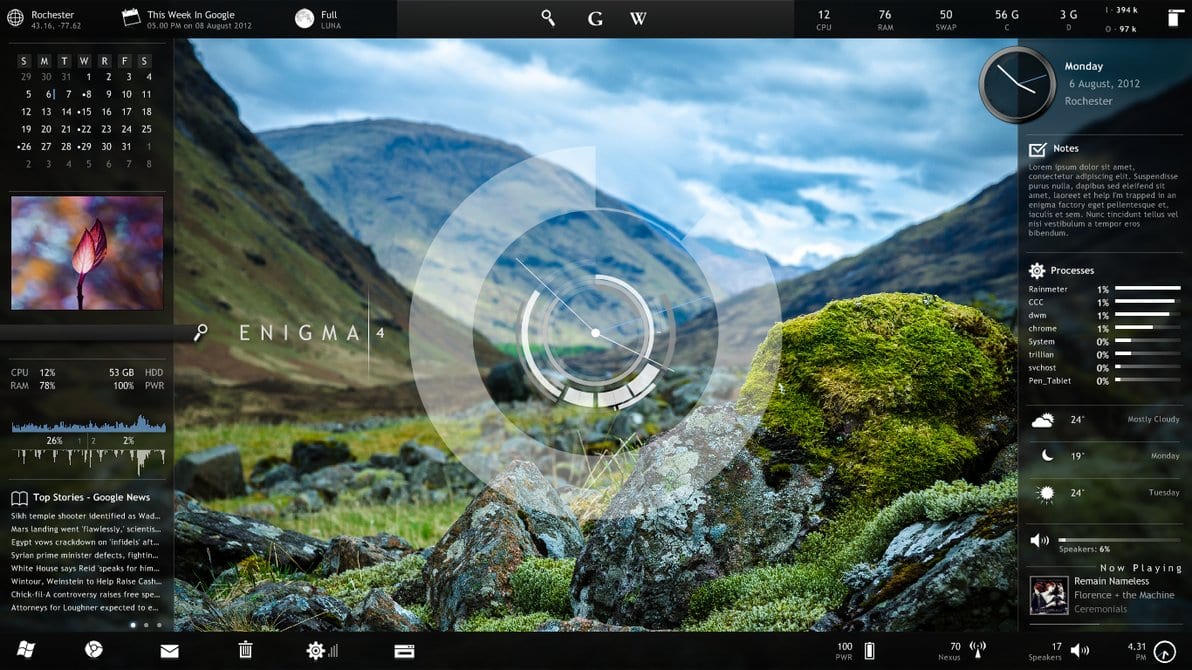 enigma - mejor skin de rainmeter para PC con windows