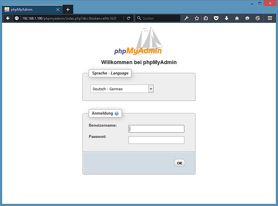 PHPMyAdmin-Installation - Login.