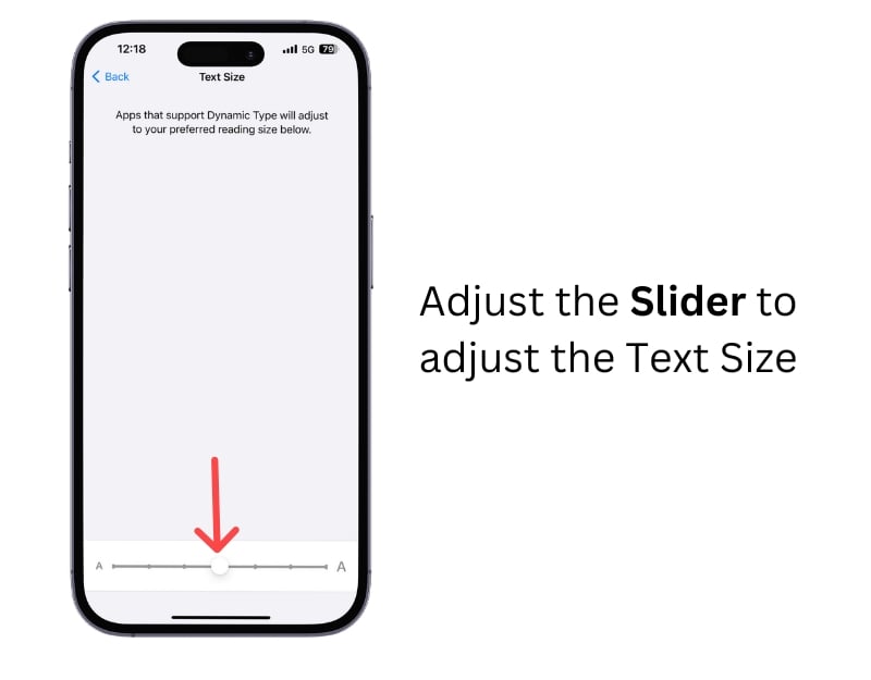 slider dimensione testo su iphone