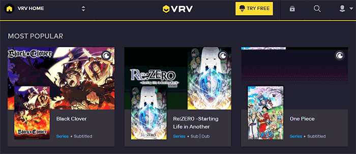 VRV para streaming de Anime
