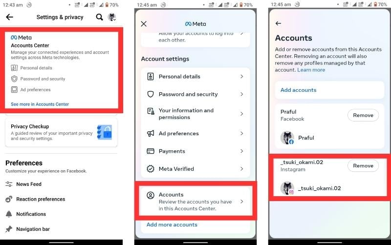 come scollegare facebook e instagram utilizzando l'app di facebook 2