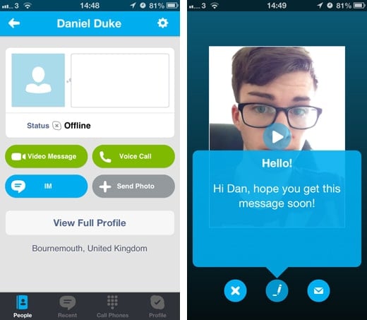 skype video message