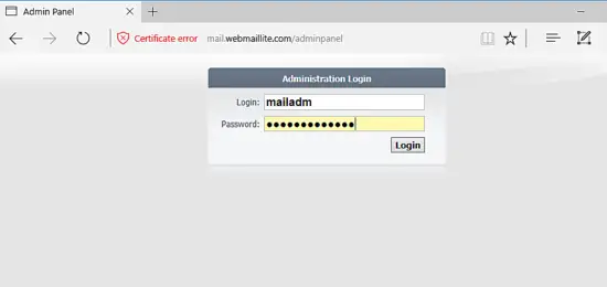 Connexion en tant qu'administrateur de messagerie