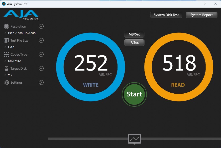 beste diskgeschwindigkeitstest apps- aja disk speed benchmark