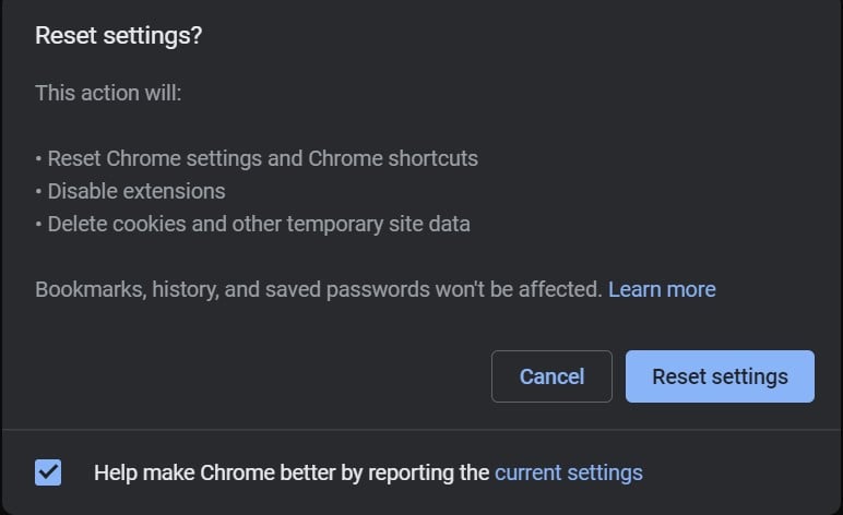 reset chrome