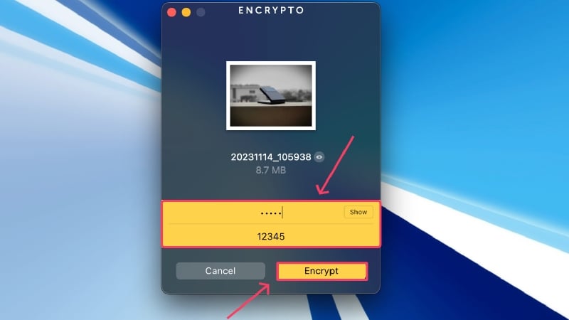 暗号化のためのパスワードを入力