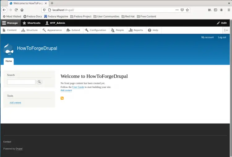 Page d'accueil de Drupal