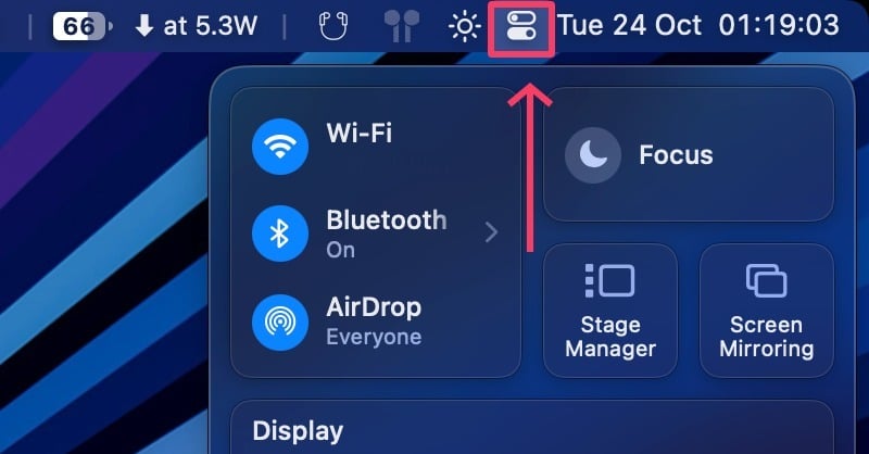 abrir configurações rápidas