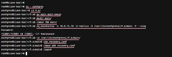 configura il server slave postgres