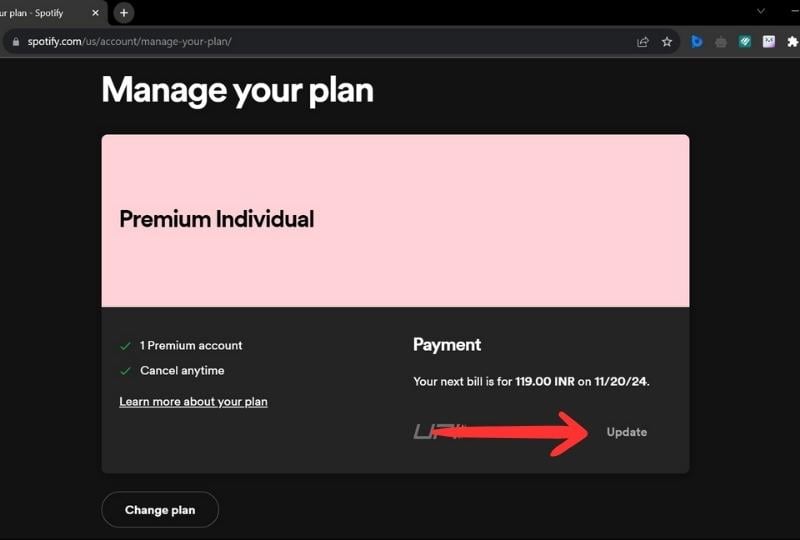 cambia metodo di pagamento spotify su computer 3