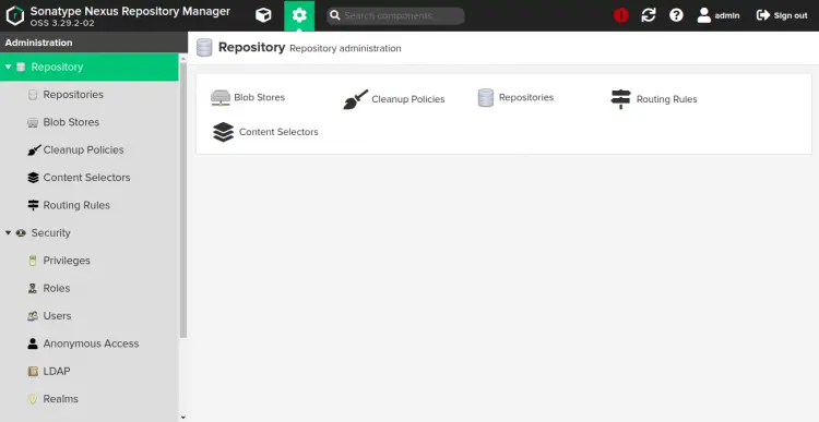 Panel de control de Nexus Repository Manager