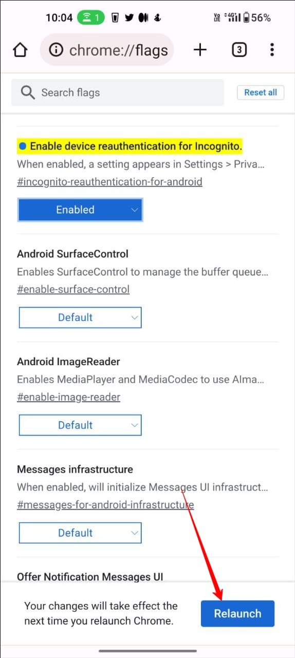 rilancia google chrome