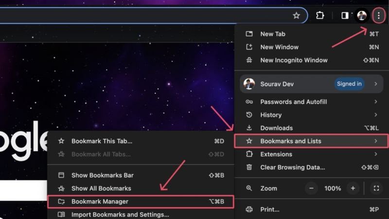 administrador de marcadores de chrome