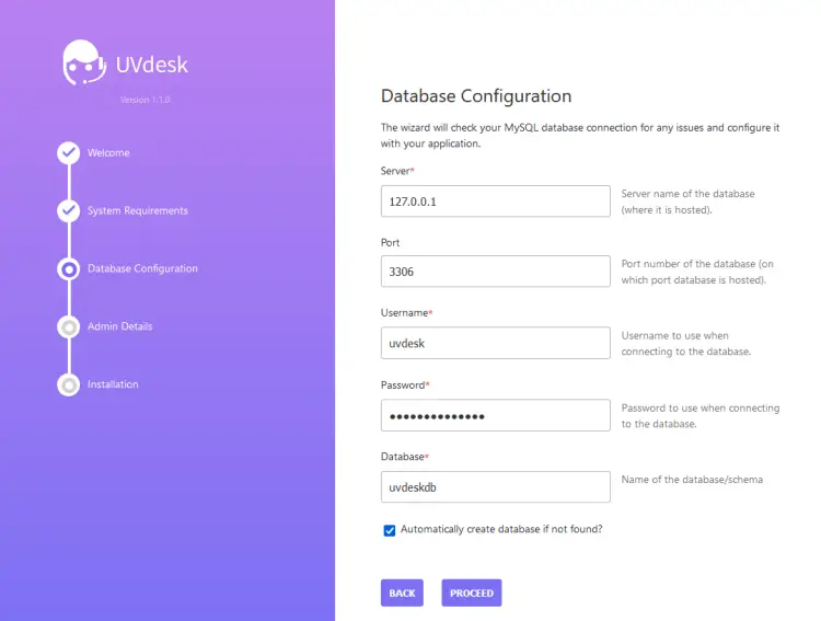 UVDesk Datenbankkonfiguration