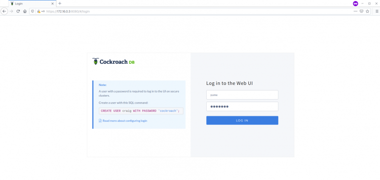 Pagina di accesso CockroachDB