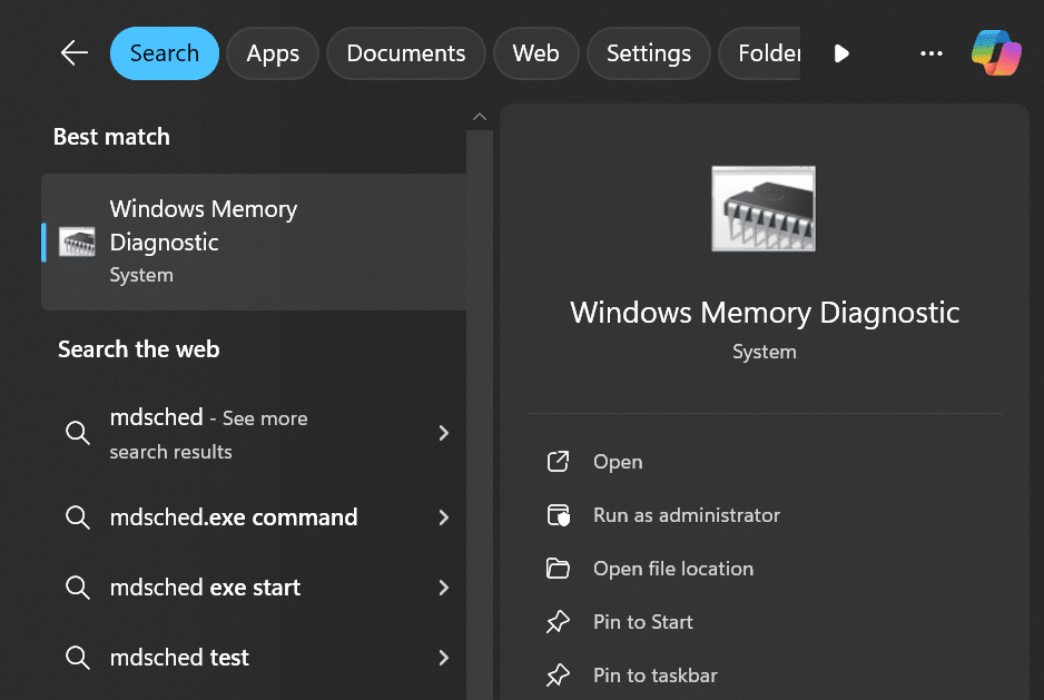 apri lo strumento di diagnostica della memoria di Windows
