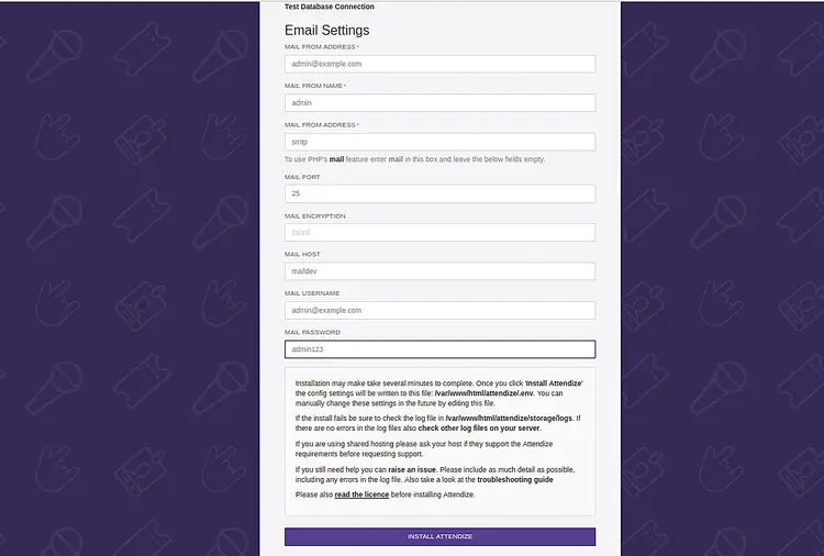 Configurações de Email