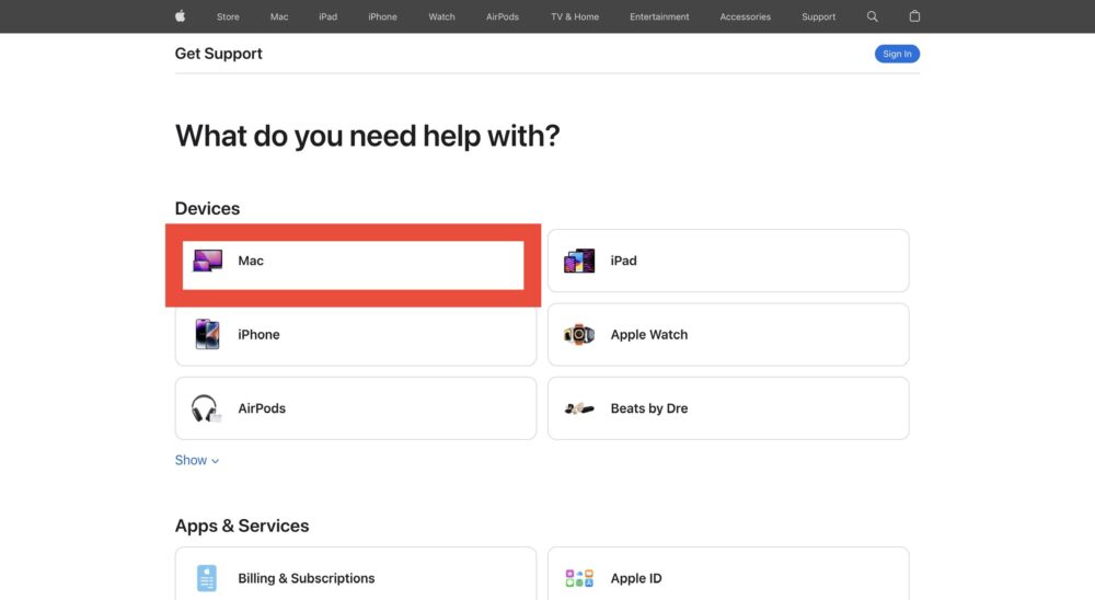 выберите устройство mac