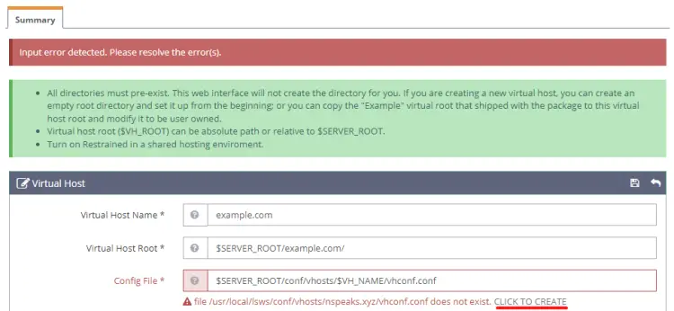 OpenLiteSpeed Virtueller Host Konfiguration