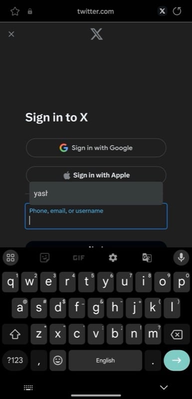 suggerimento del nome utente di samsung pass per twitter su samsung internet.