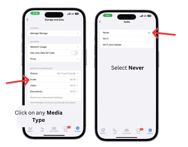 disattivare download automatico per media whatsapp