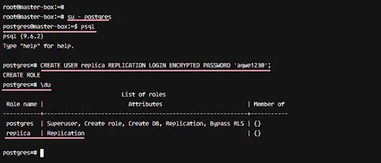 Crea utente di replica postgres