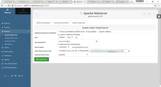 Crea host virtuale